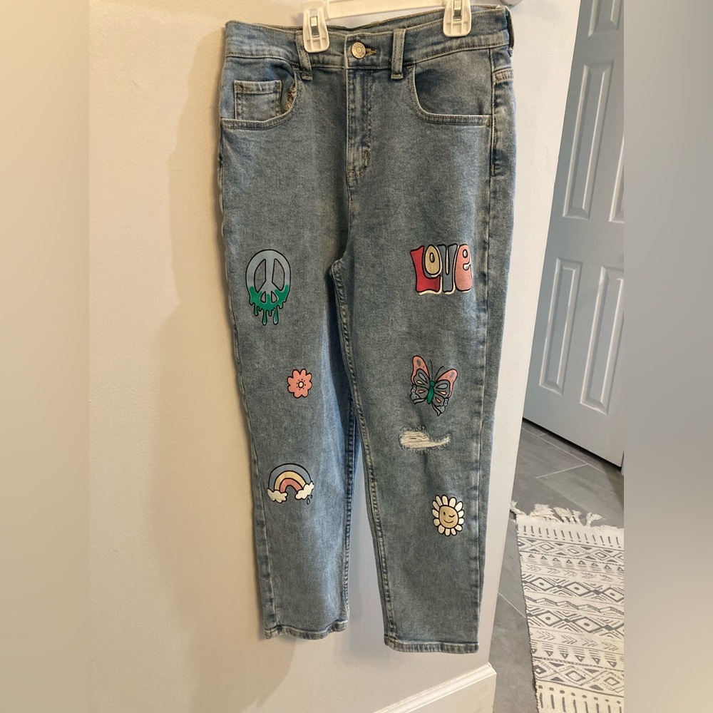 Justice Hippie Patches Mini Mom Painted Distressed Knee Butterfly Rainbow sz 18